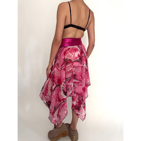 y2k pink fairy whimsy grunge dance sheer flowy chiffon asymmetric hem midi skirt - Picture 4 of 9